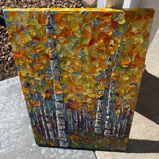 Fall Aspen Trees impasto with Palette Knife - Reserved for Colleen.