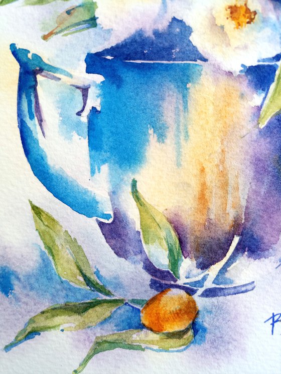 Modern still life "Bright Days of Autumn" original watercolor sketch