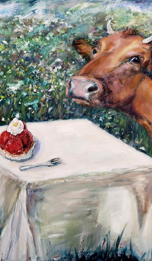Cow and Strawberry Cake by Jura Kuba Art