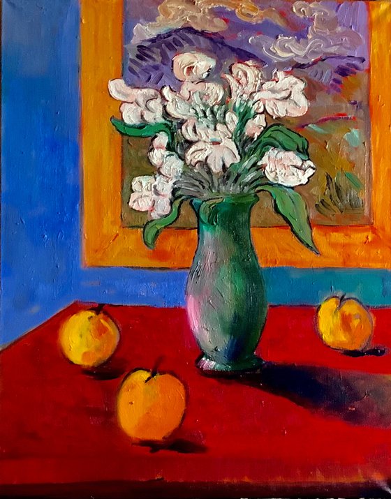 Still  Life with flowers and peaches