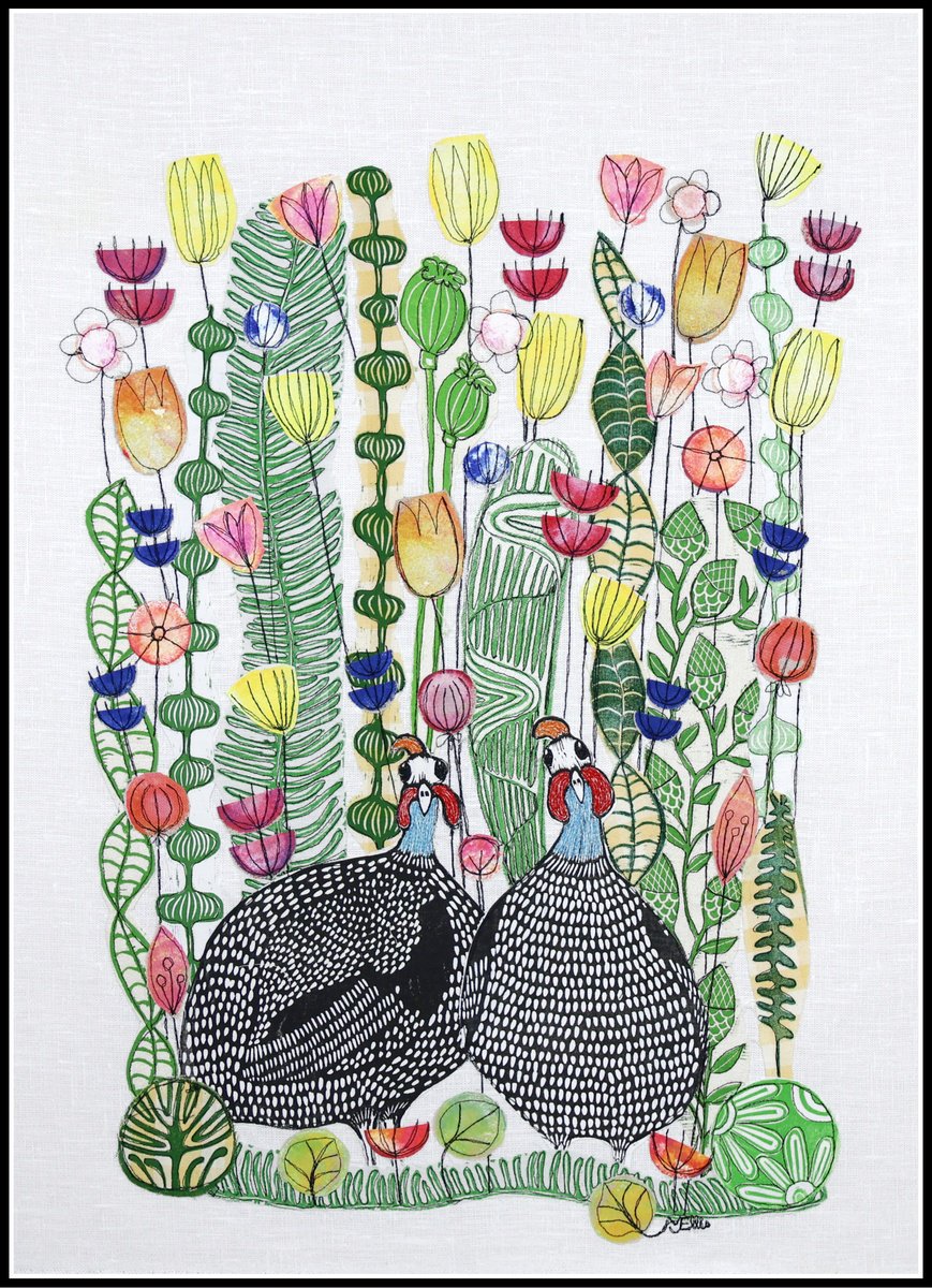 Guineas in the meadow by Mariann Johansen-Ellis