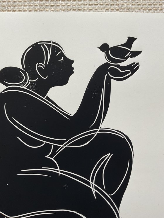 Linoprint "Bird-2" 40x50cm