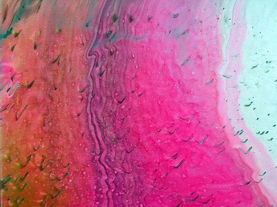 "Pink Tsunami" - Original Abstract PMS Fluid Acrylic Painting - 16 x 20 inches