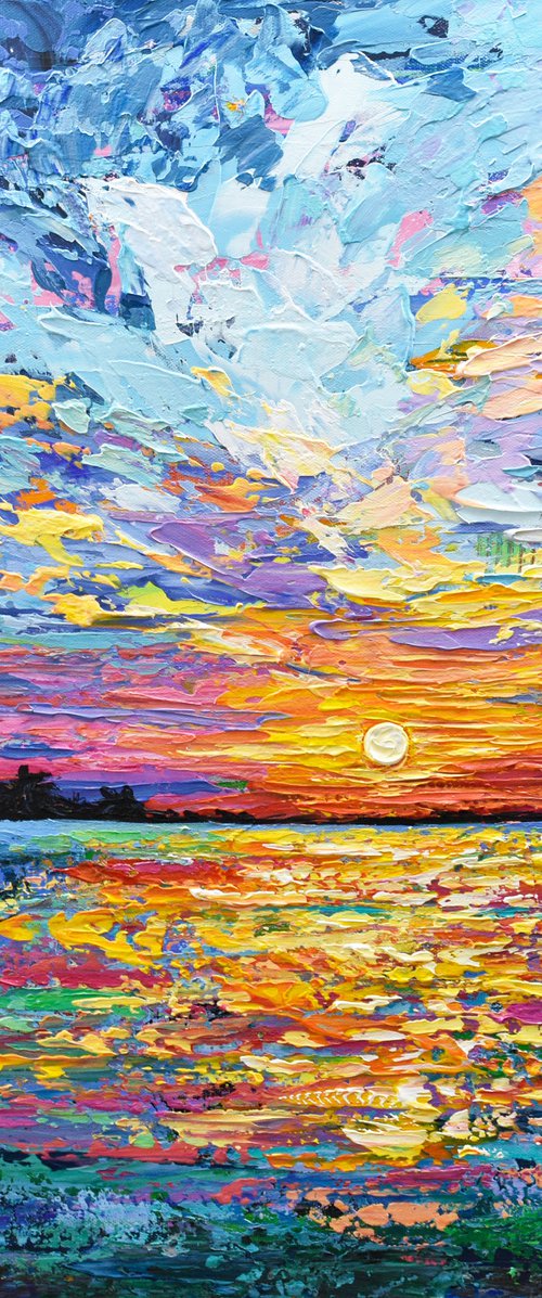 Magical Sunset - Original Sunset Painting on Canvas, Heavy impasto seascape artwork by Olga Tkachyk