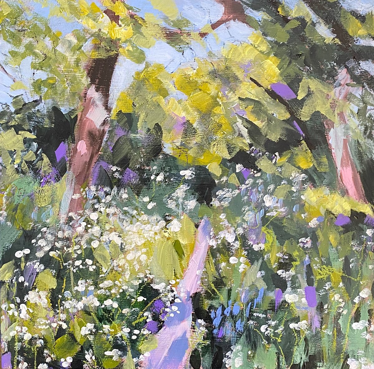Impressionistic Landscape Acrylic Painting By Nikki Wheeler, 12 X 12", Spring Walk, Original Artwork