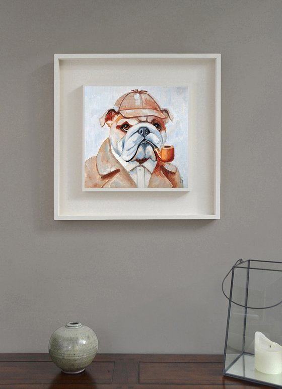 Bulldog- Sherlock Holmes Original Art Funny Pet Artwork