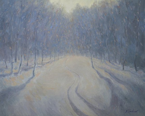 Sunny winter landscape painting