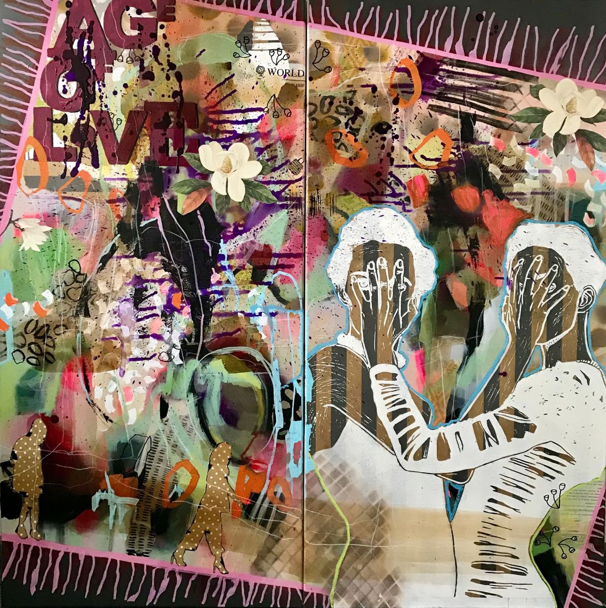 Urban And Pop Painting , Age Of Love (Diptychon) By Marita Tobner, 47 X 47, Artwork For Sale On Artfinder