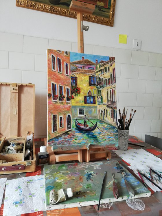 "Romantic Venice" Original Oil Painting on Canvas 40x50 cm (16 by 20 inches)