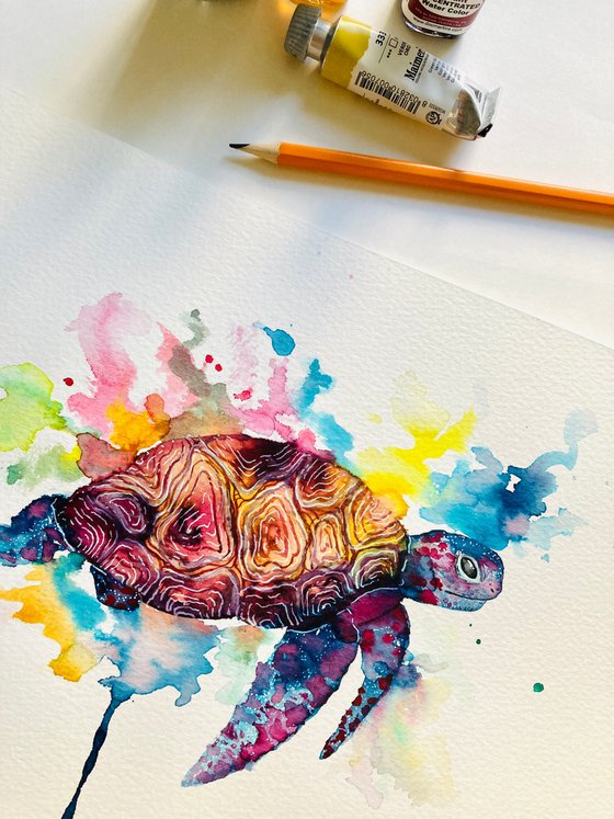 Framed Watercolour Turtle