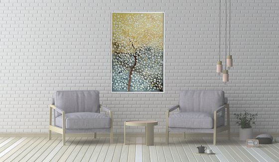 Ewiger Sommer  acrylic abstract painting cherry blossoms nature painting framed canvas wall art