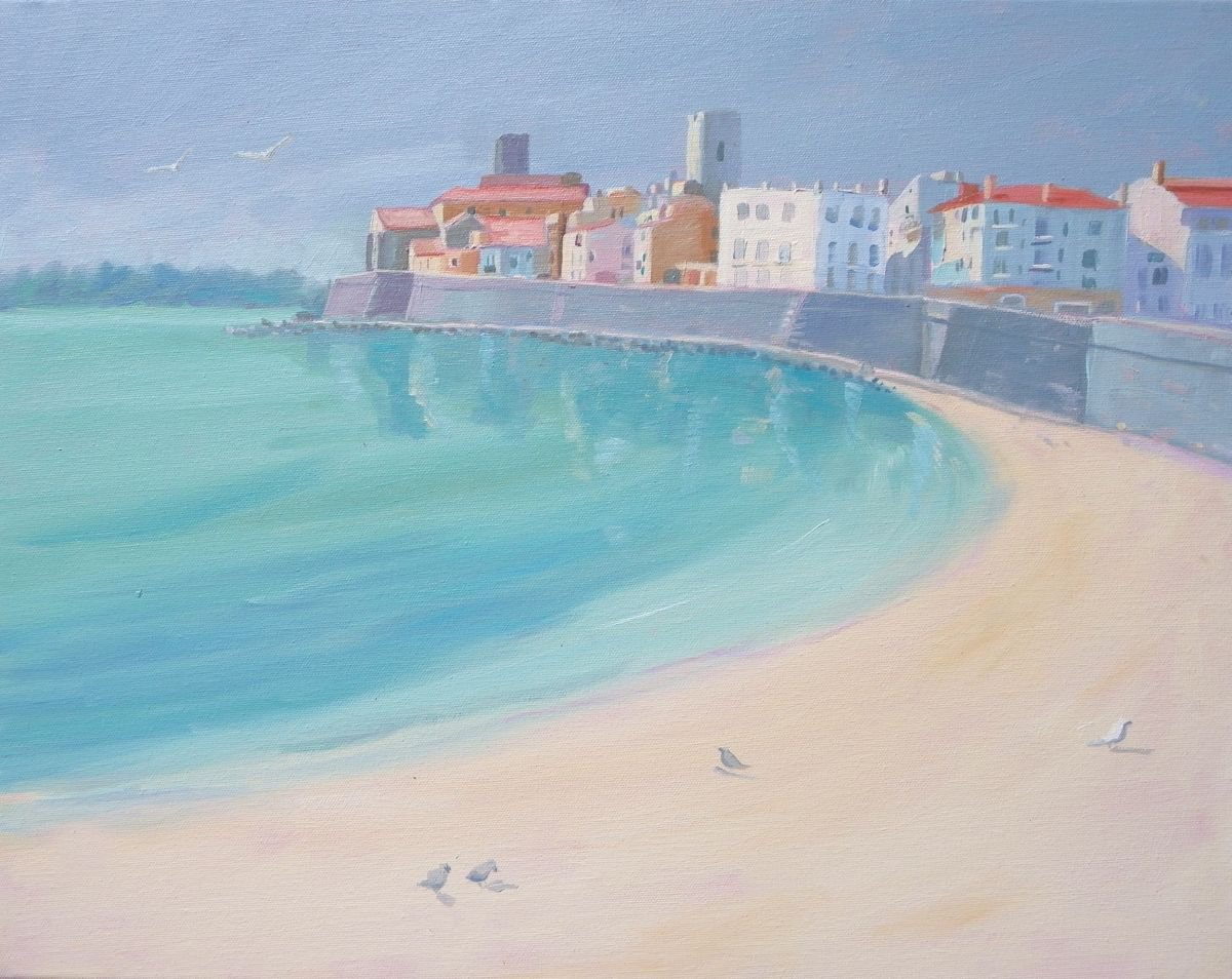 Plage De La Gravette, Antibes By Mary Stubberfield, 20 X 16, Artwork For Sale On Artfinder