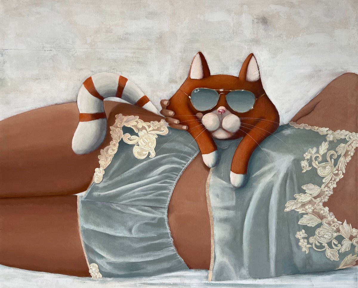 Surrealistic Portrait Acrylic Painting By Olesya Izmaylova, 39 X 32", On The Silks Of La Perla, Original Artwork