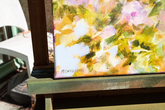 So sweet roses - flowers in a garden - impressionistic semi abstract floral painting