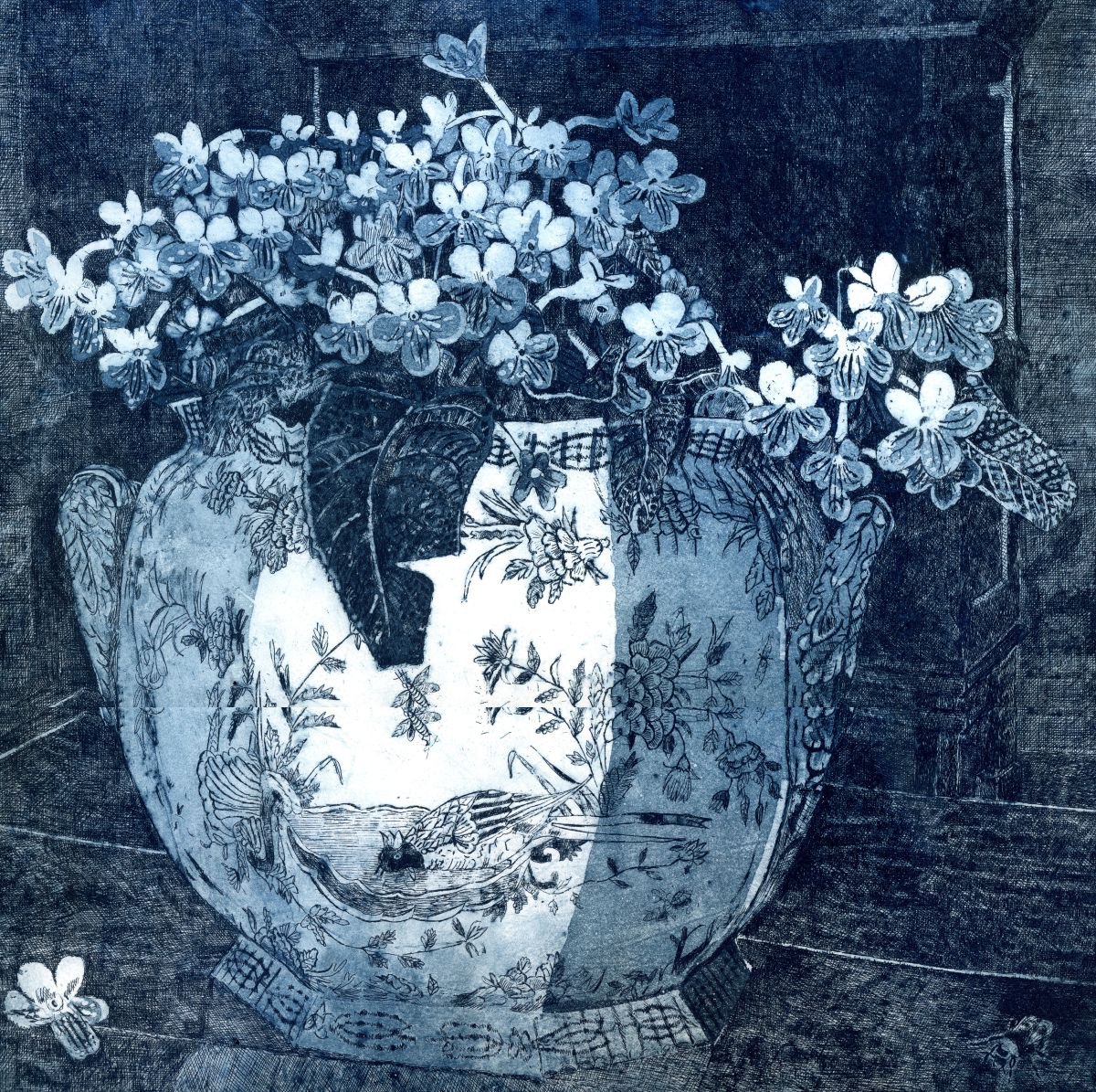 Botanical Etchings & Engravings By Janis Goodman, 22 X 24, Flowers In The Pot, Original Artwork