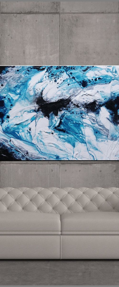 Southern Sting 200cm x 80cm Teal White Black Textured Abstract Art by Franko