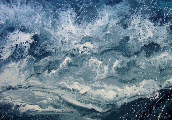 "Silver Seascape"  LARGE Acrylic Painting 70x100 cm