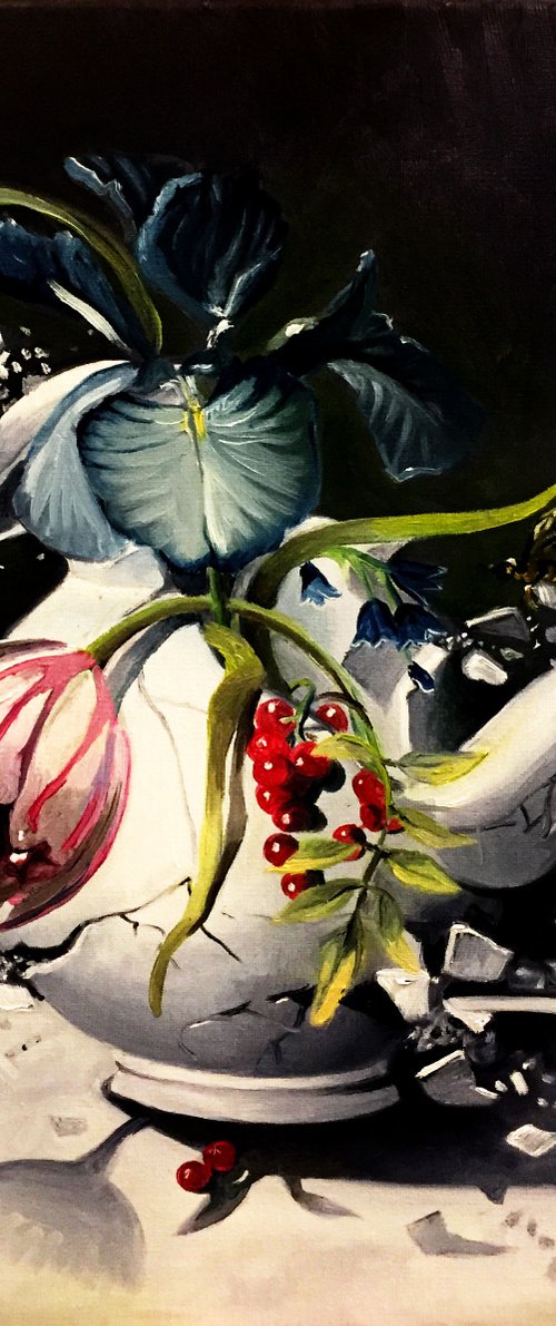 White moth - original oil on canvas 40 x 40 cm by Valentina Toma' aka Zoe Chigi