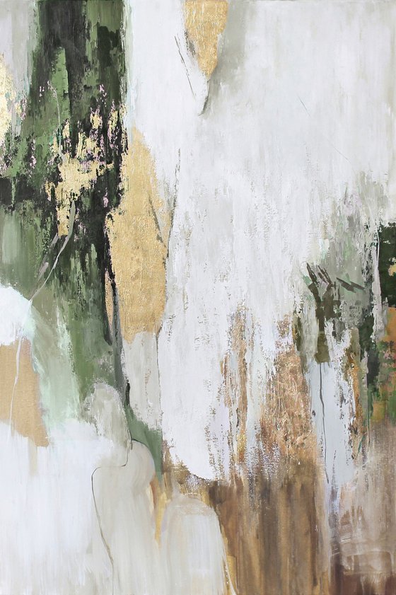 "Olive Flow" Sage green gold abstract art