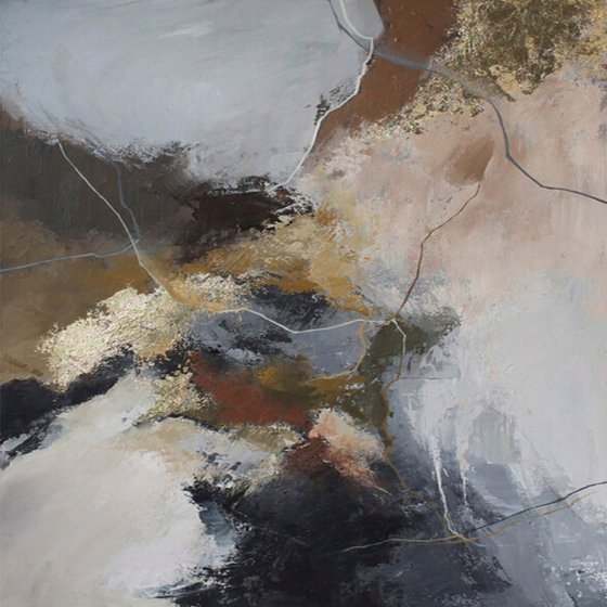 "Grit 2" Brown gray gold abstract acrylic art