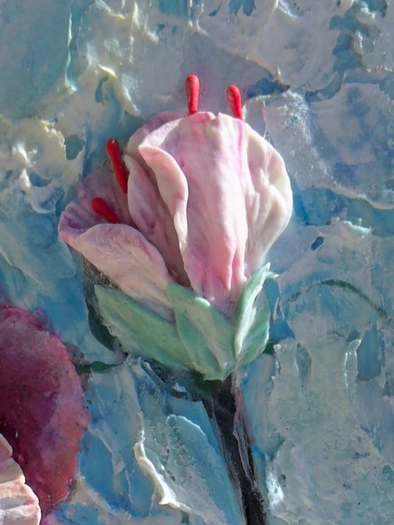 Blush Awakening Sculptural Floral Relief