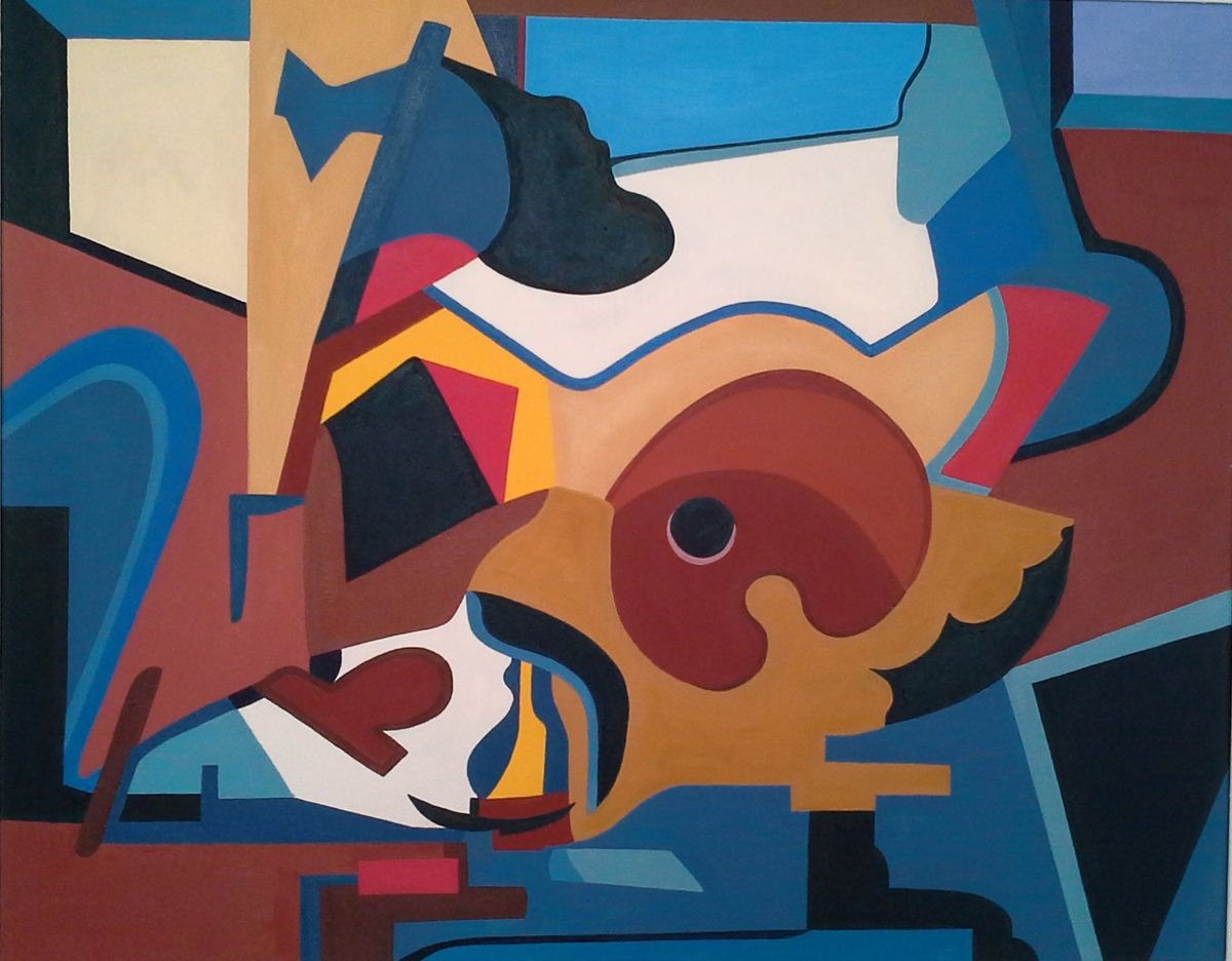 Geometric Abstract Oil Painting By Paul Heron, 33 X 28", Studio 1, Original Artwork