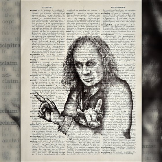 Ronnie James Dio - Collage Art on Large Real English Dictionary Vintage Book Page