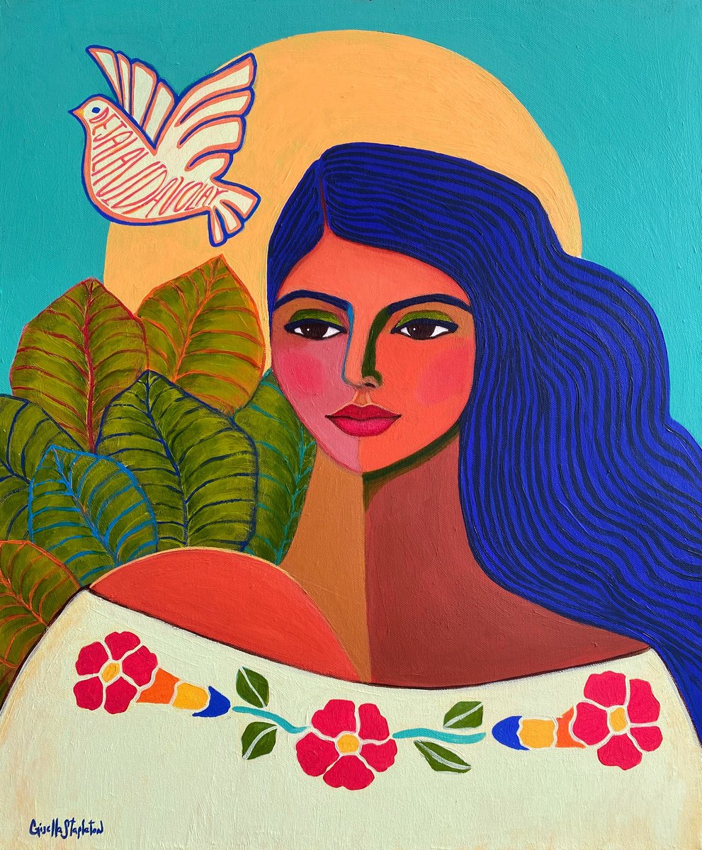 Expressive Portrait Acrylic Painting By Gisella Stapleton, 20 X 24, Palomitay, Original Artwork