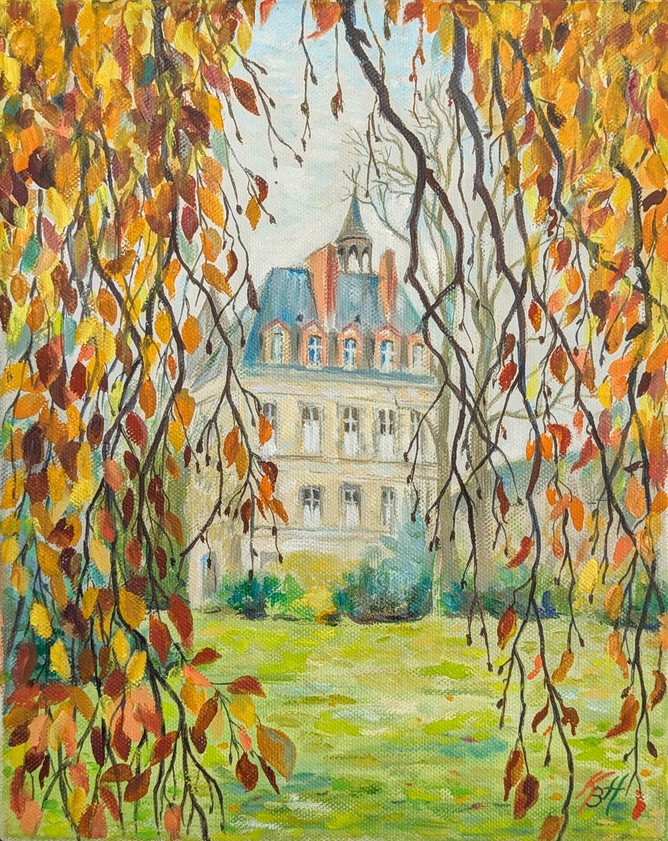 Impressionistic Cityscapes Oil Painting By Katia Boitsova, 9 X 12", Old Castle In Autumn, Original Artwork
