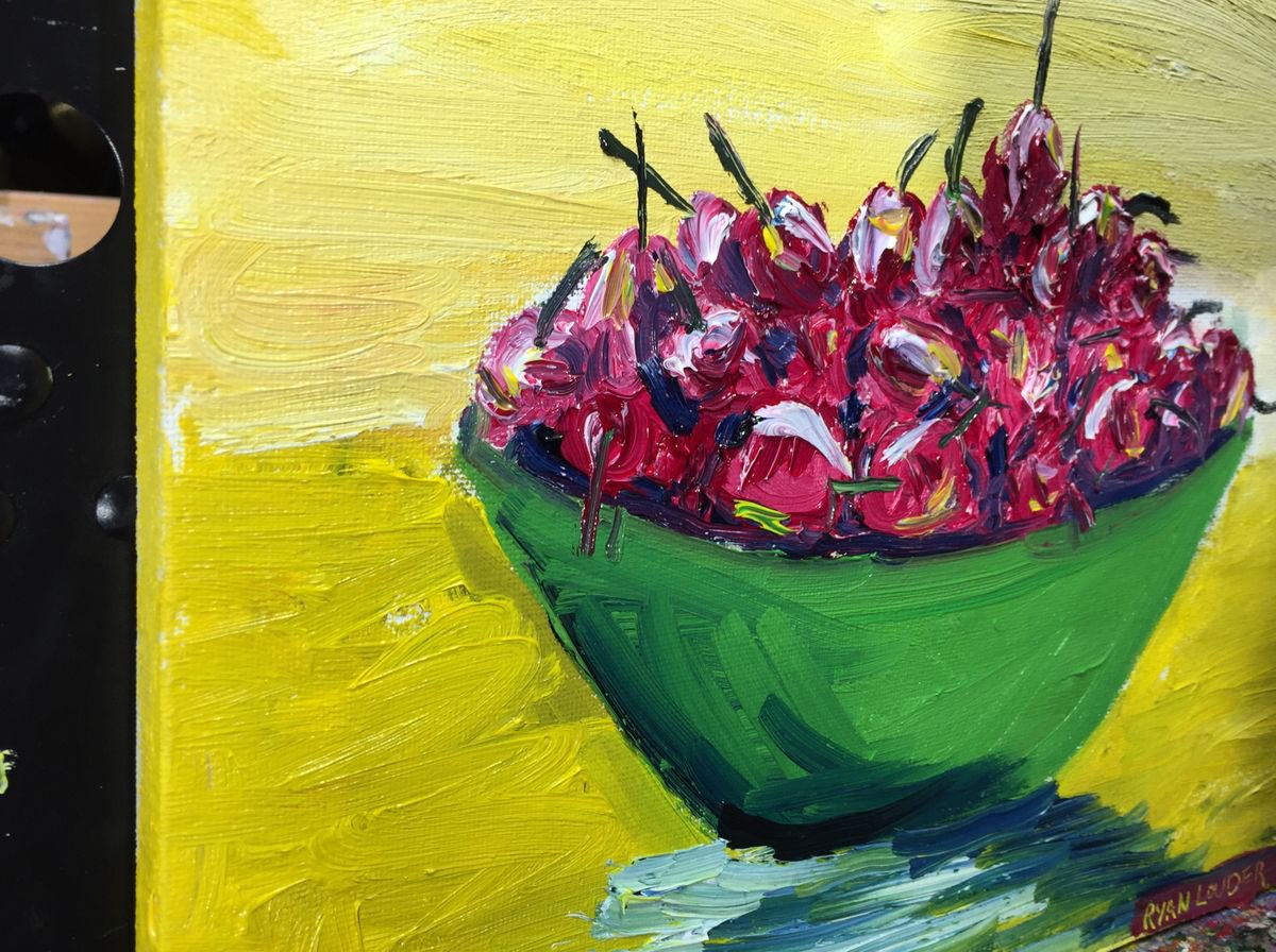 Cherry Painting Fruit Original Art Artwork Food Still Life Oil Painting Impasto Small Art 4'' by 6'' by LanaZalts