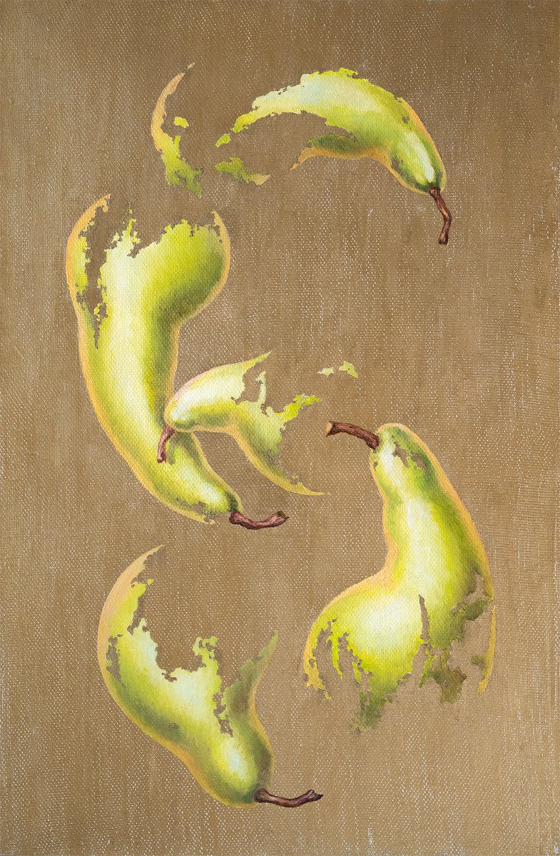 Pears Conference on bronze background by Mariia Meltsaeva