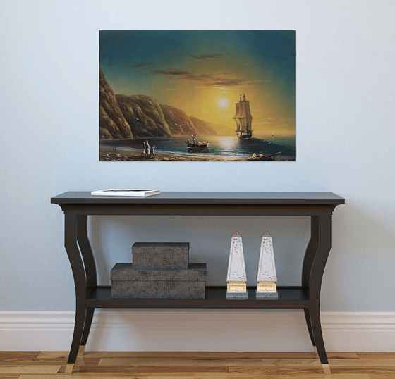 Fishing day-2 (60x90cm, oil painting, ready to hang)