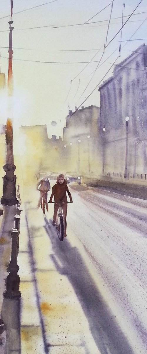 Sunny City Morning - morning l by Olga Beliaeva Watercolour