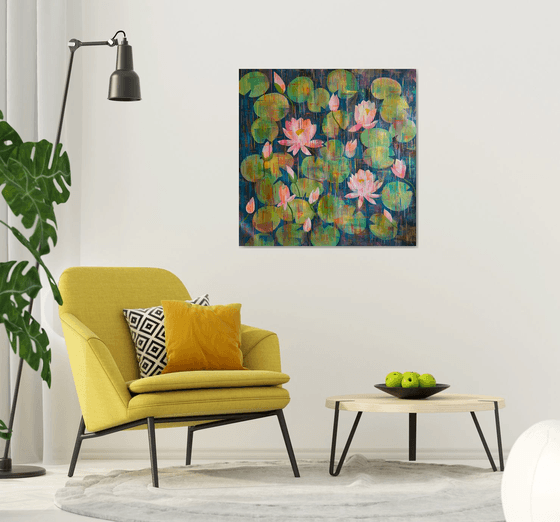 Lily pond of passion ! Large square painting