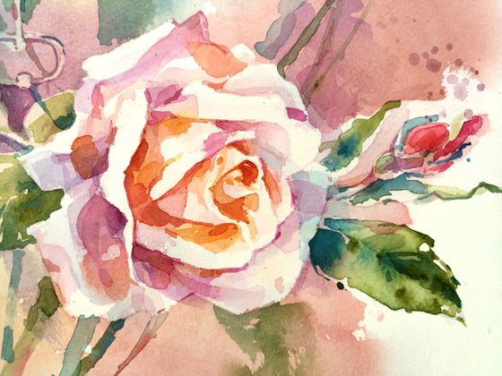 Original watercolor painting "Rose. The romance of the garden"