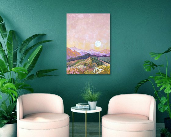 MOON HILLS - pink landscape lilac mountains