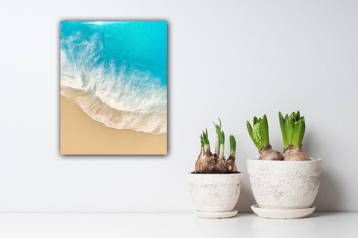 White Sand Beach #7 Small Ocean Seascape Painting by Ana Hefco