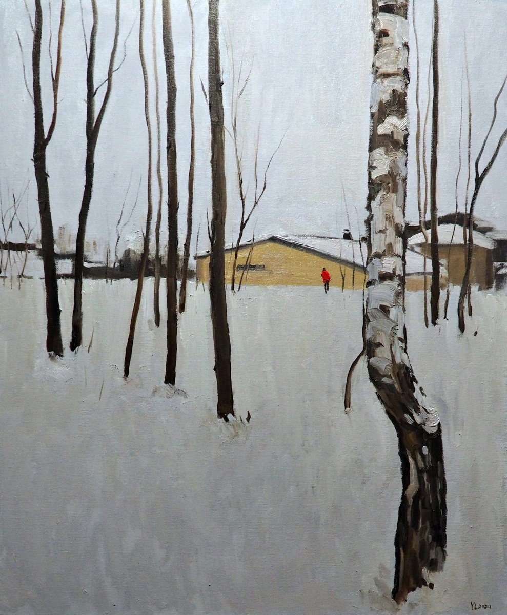 Impressionistic Landscape Oil Painting By Yuanyuan Liu, 21 X 26", Winter Landscape, Original Artwork