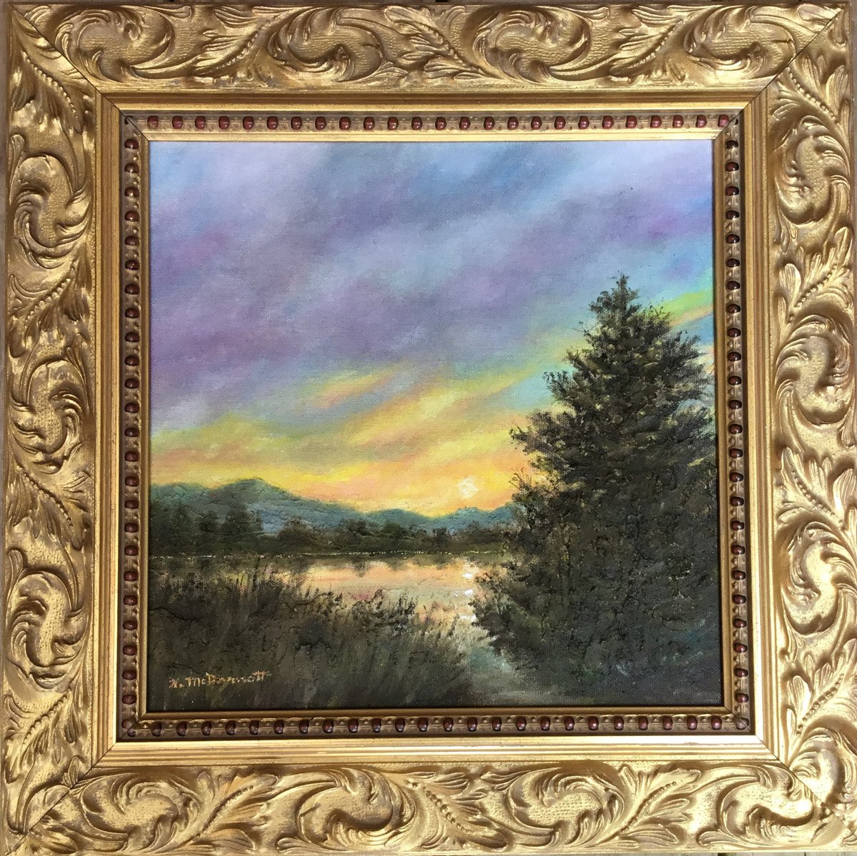 EDGE OF THE POND - oil 11.75 inch square canvas by Kathleen McDermott