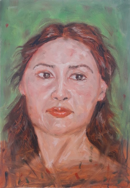 Moon Girl. Woman oil portrait. Etude style. 38 x 27 cm/ 15 x 10.6 in by Tatiana Myreeva