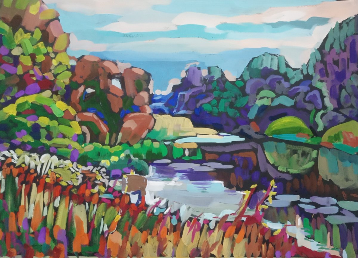 Impressionistic Landscape Painting By Valentina Kachina, 28 X 20", Summer, Original Artwork