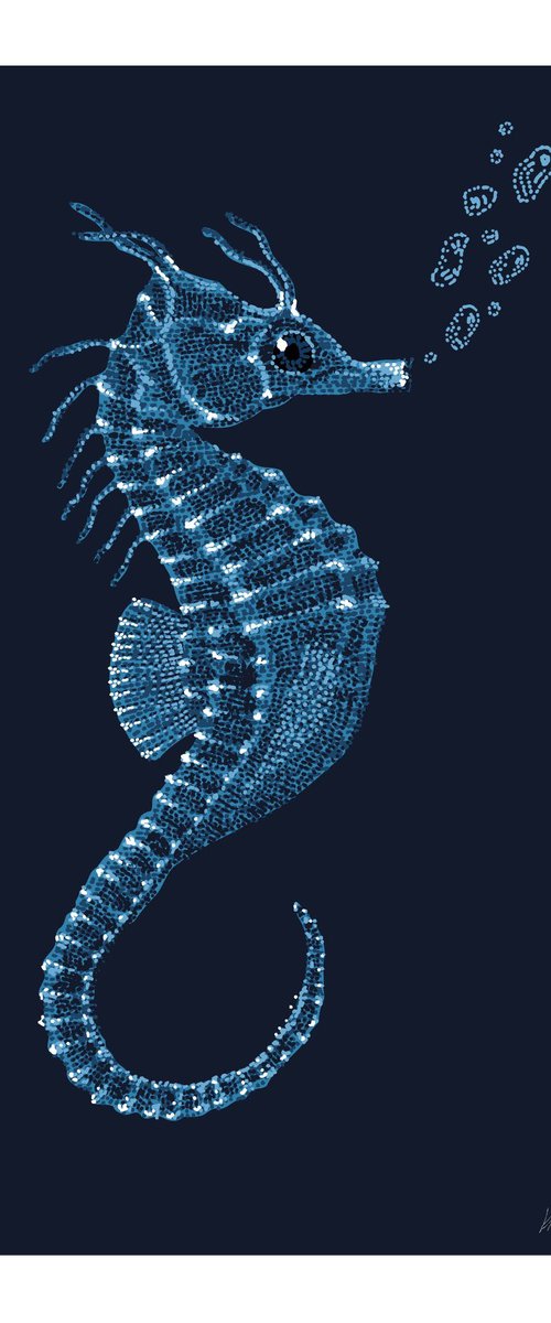 Seahorse - Coloured Stippling Illustration by Kelsey Emblow