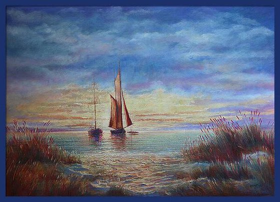 Sunrise in the Bay:linen, oil, 79x109