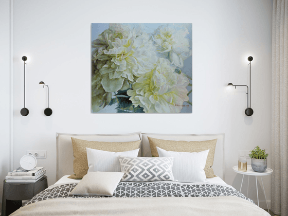 Three white peonies 90x80