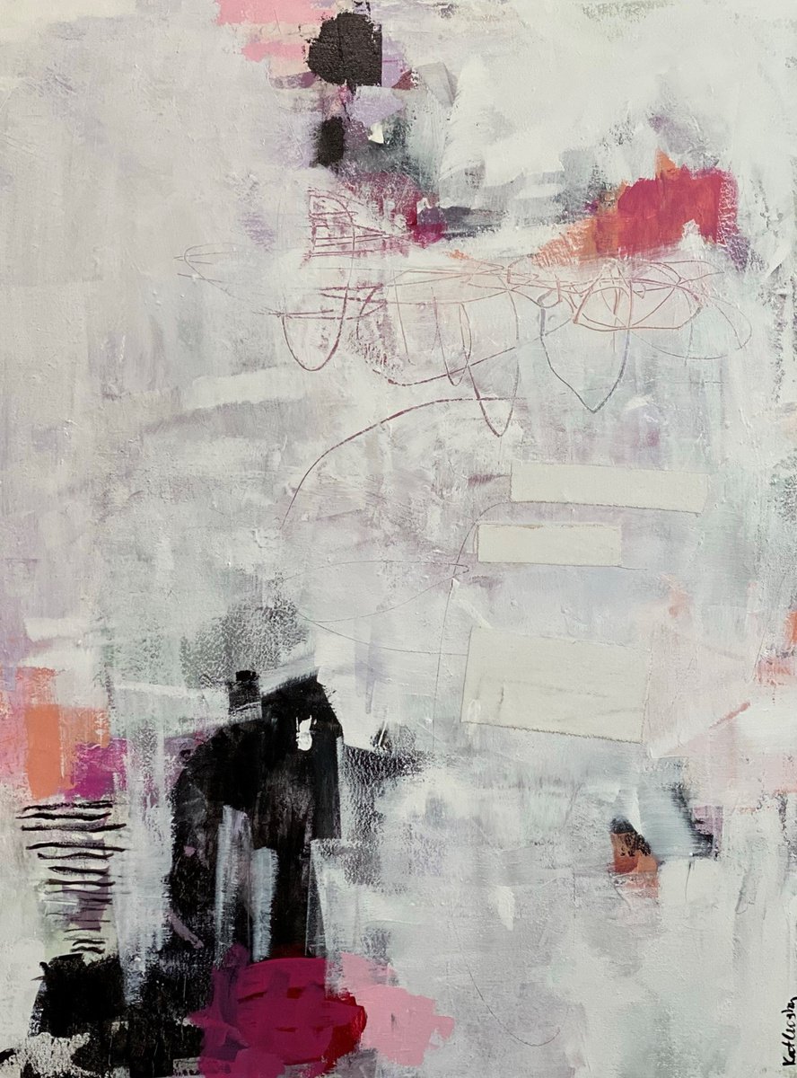 White Out Conditions - Light Colored Abstract Expressionism Minimalism by Kat Crosby