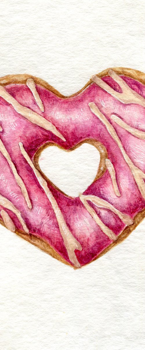 Pink Heart watercolor donut by Liliya Rodnikova