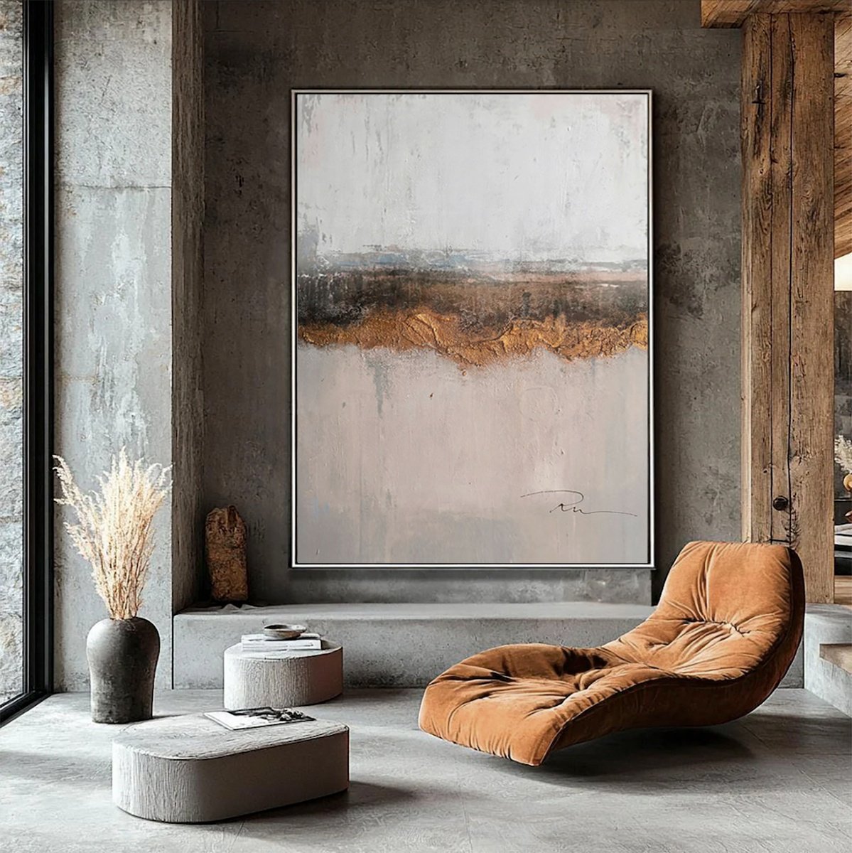 Abstract Acrylic Painting By Indie Ru, 59 X 79, Abstract Bronze Texture, Original Artwork