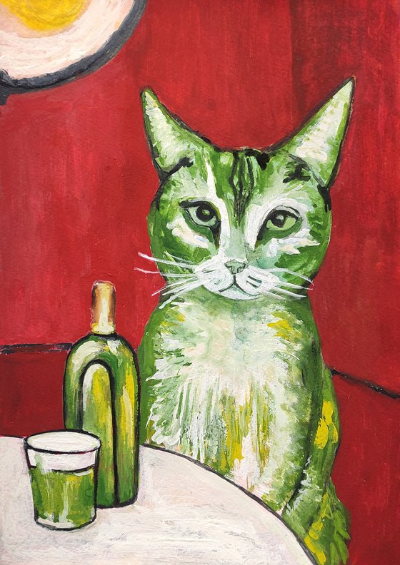 Cat, lover of absinthe