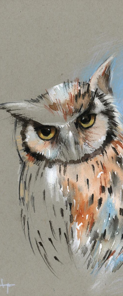 Owl mix media painting by Sophie Rodionov