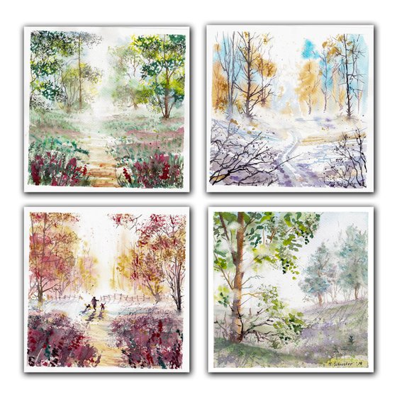 Seasons. Set of 4 small wat...